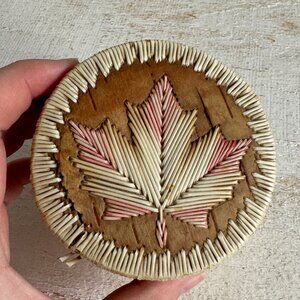 Vintage Porcupine Quill Box with Maple Leaf Design